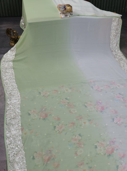 Pista Green And Off White Chiffon Saree Parsi Embroidery