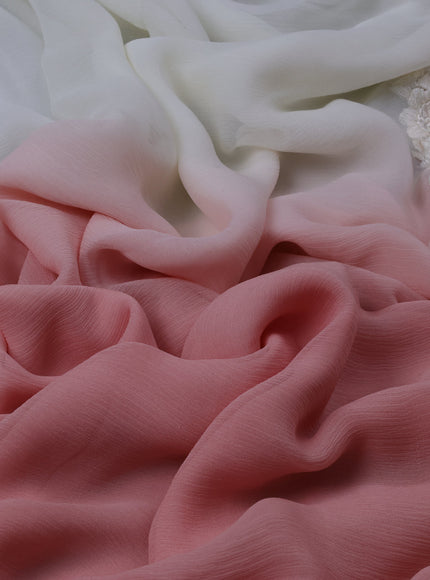 Peach And Off White Chiffon Saree Parsi Embroidery