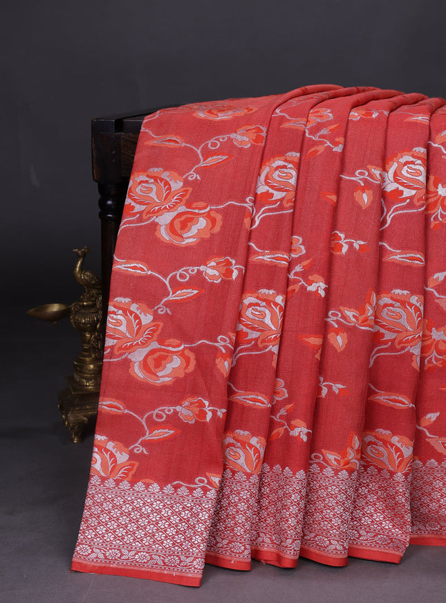 Rust Banarasi Khaddi Tussar Saree