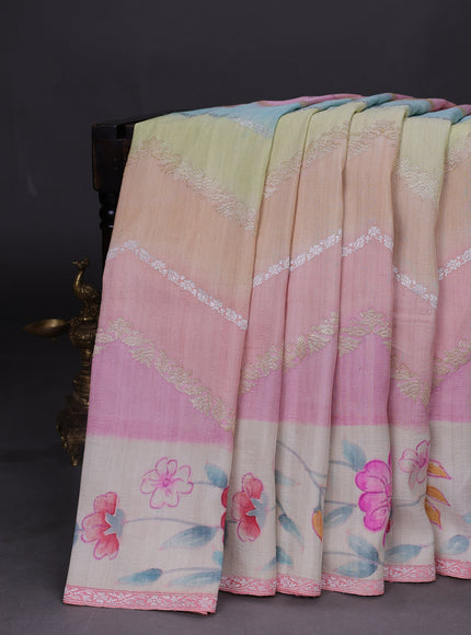 Multi Colour Banarasi Khaddi Tussar Saree