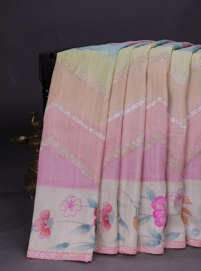 Multi Colour Banarasi Khaddi Tussar Saree