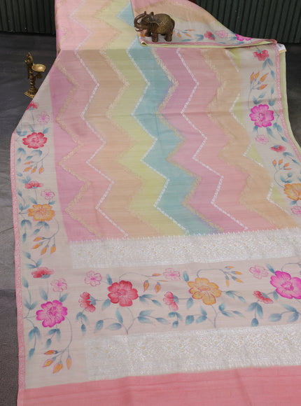Multi Colour Banarasi Khaddi Tussar Saree