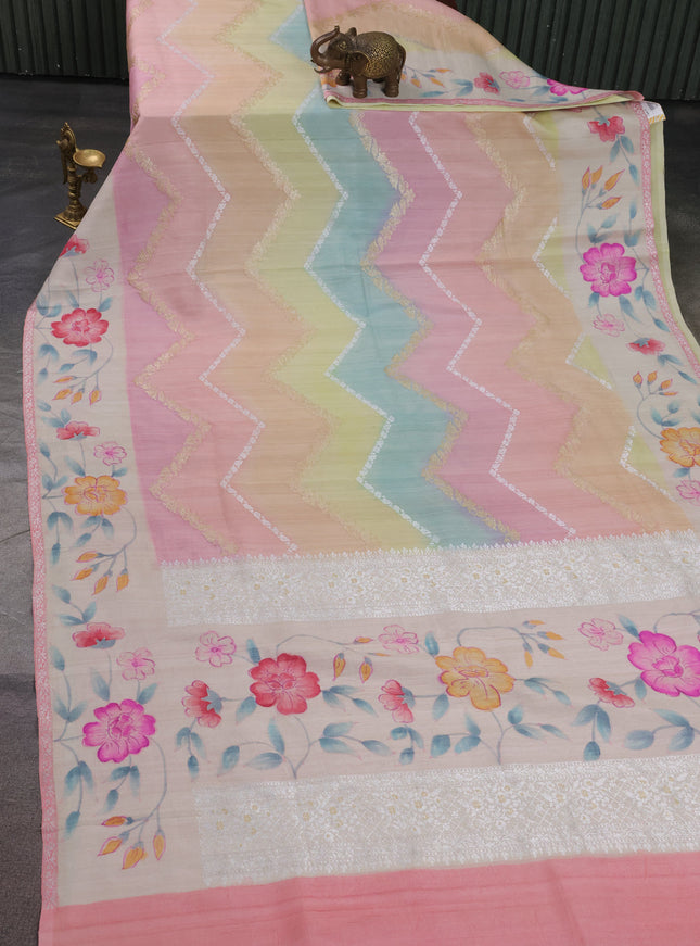 Multi Colour Banarasi Khaddi Tussar Saree