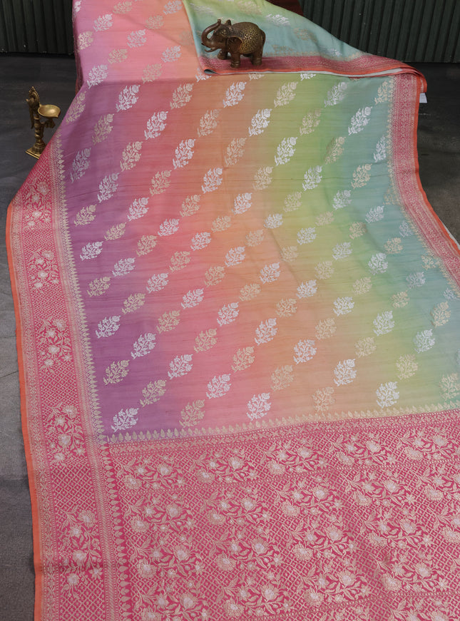 Multi Colour Banarasi Khaddi Tussar Saree