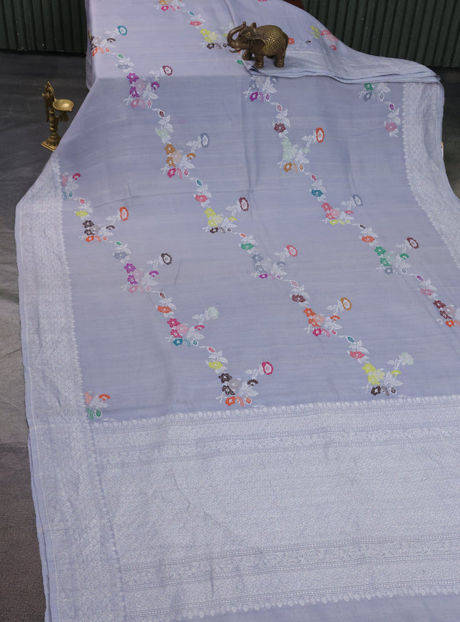 Grey Banarasi Khaddi Tussar Saree