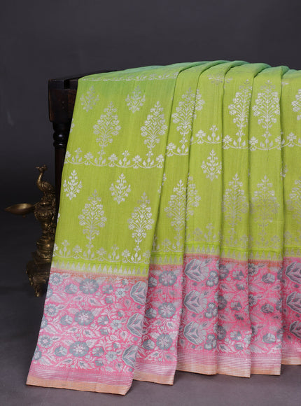 Lime Green And Light Green Banarasi Khaddi Tussar Saree