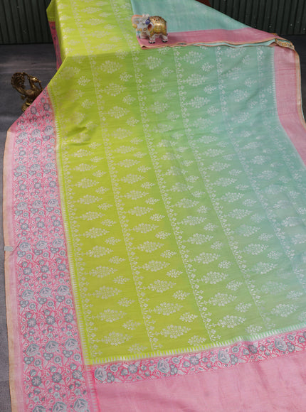 Lime Green And Light Green Banarasi Khaddi Tussar Saree