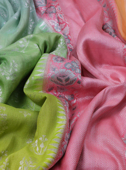 Lime Green And Light Green Banarasi Khaddi Tussar Saree