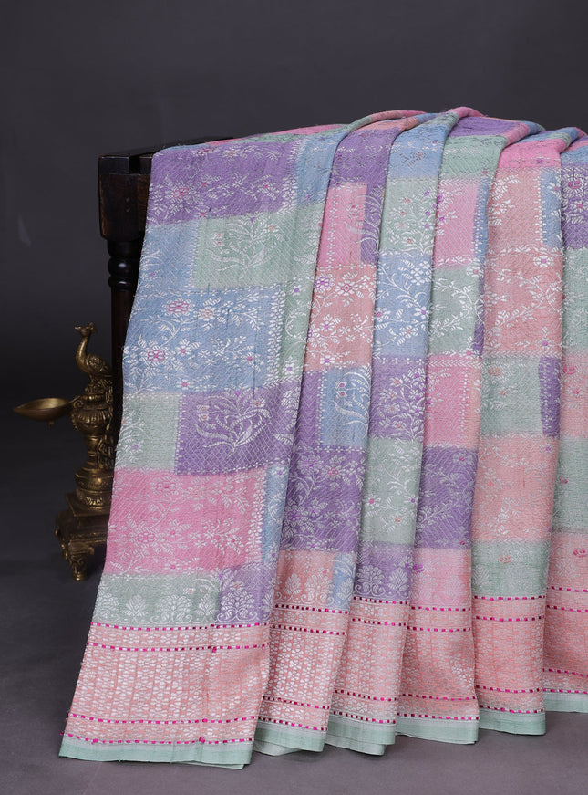 Multi Colour Banarasi Khaddi Tussar Saree