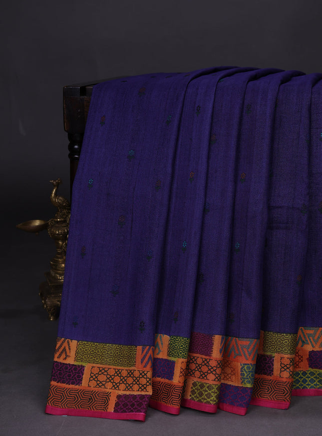 Navy Blue Yellow Banarasi Khaddi Tussar Saree