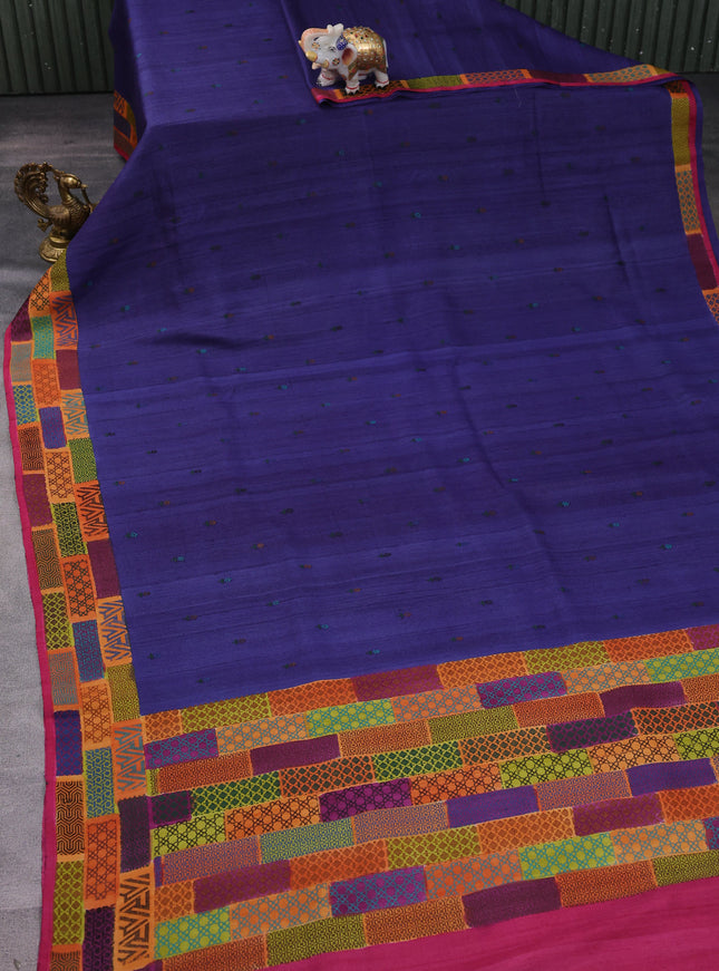 Navy Blue Yellow Banarasi Khaddi Tussar Saree