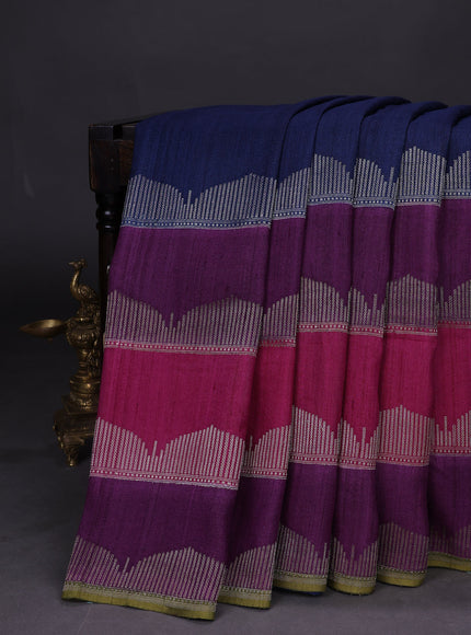 Navy Blue-Pink And Purple Banarasi Khaddi Tussar Saree