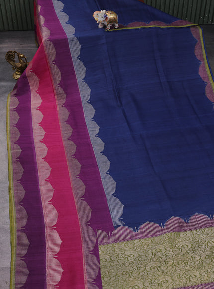 Navy Blue-Pink And Purple Banarasi Khaddi Tussar Saree