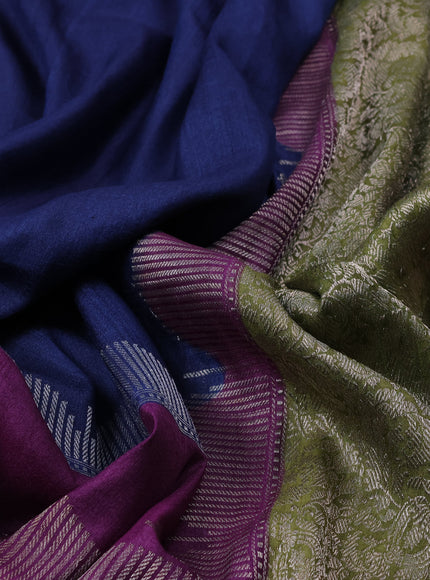 Navy Blue-Pink And Purple Banarasi Khaddi Tussar Saree