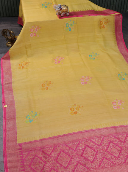 Yellow-Pink Banarasi Khaddi Tussar Saree