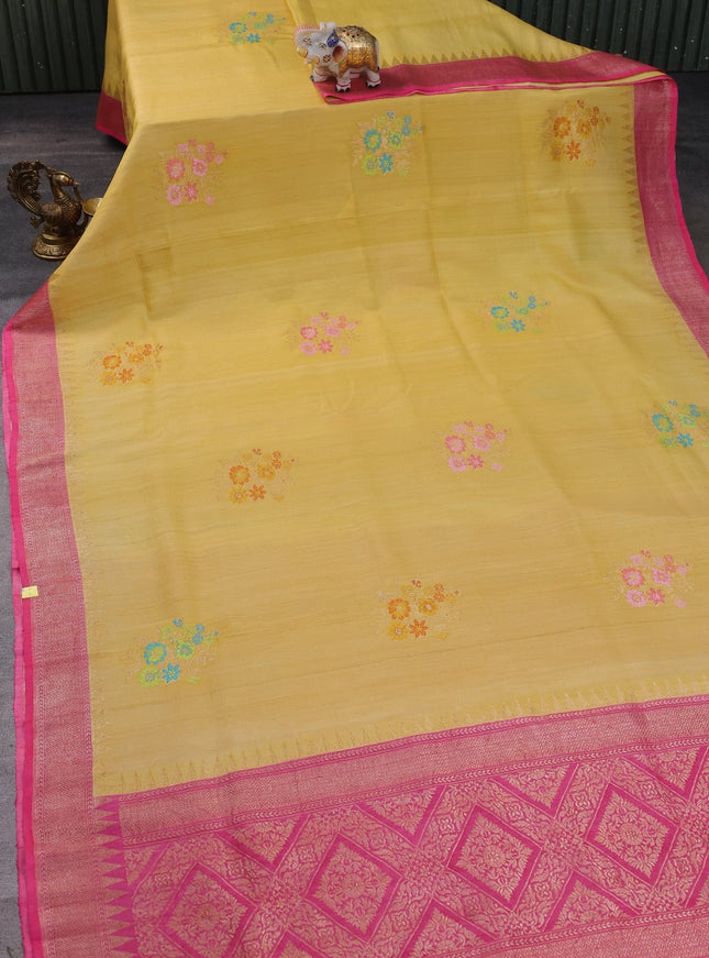 Yellow-Pink Banarasi Khaddi Tussar Saree