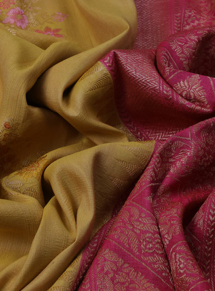Yellow-Pink Banarasi Khaddi Tussar Saree