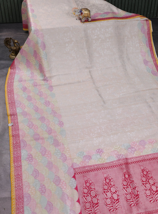 Beige-Multi Colour Banarasi Khaddi Tussar Saree