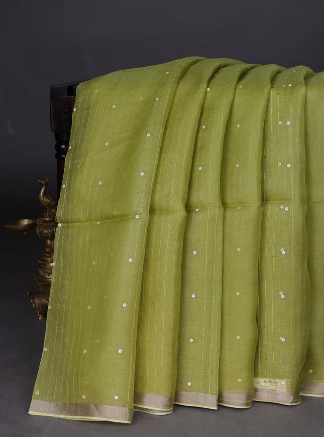 Lime Green Muslin Organza Saree