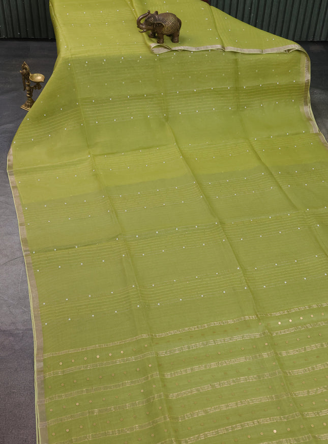 Lime Green Muslin Organza Saree