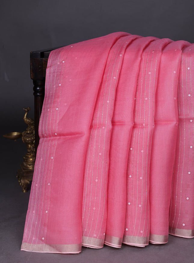 Peach Muslin Organza Saree