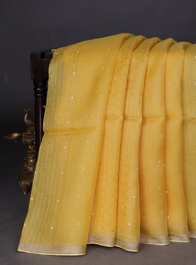 Yellow Muslin Organza Saree