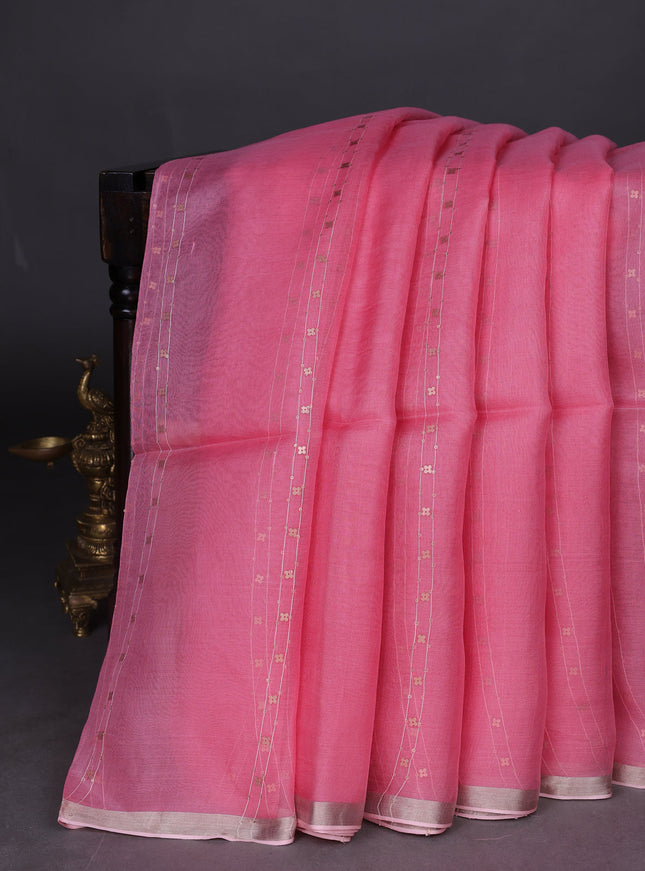 Peach Pink Muslin Organza Saree