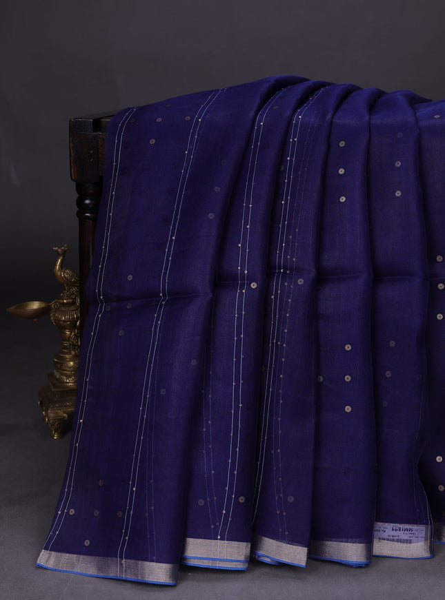 Navy Blue Muslin Organza Saree
