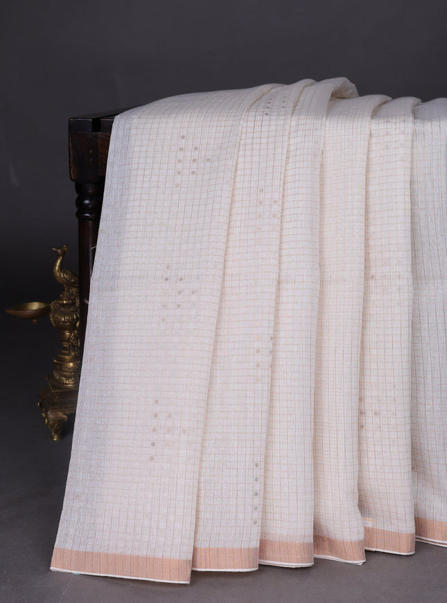 Off White Muslin Organza Saree