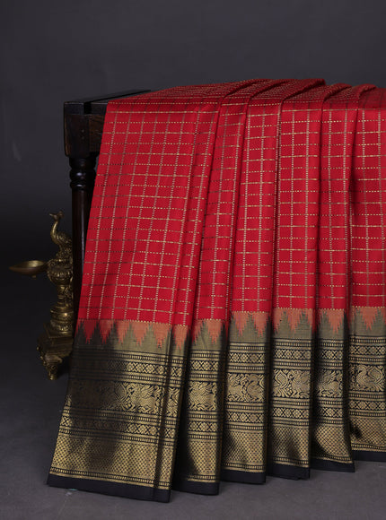 Red -Black Pure Kanchipuram Silk Saree