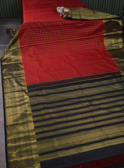 Red -Black Pure Kanchipuram Silk Saree