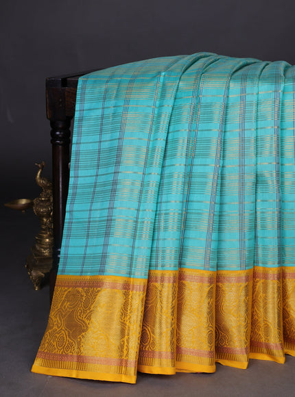 Teal Green-Yellow Pure Kanchipuram Silk Saree