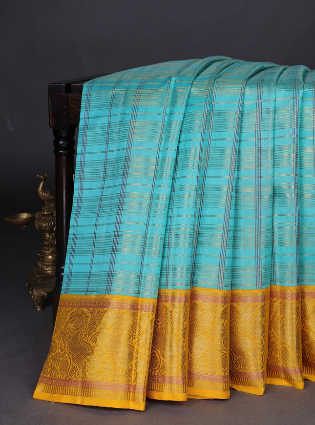 Teal Green-Yellow Pure Kanchipuram Silk Saree