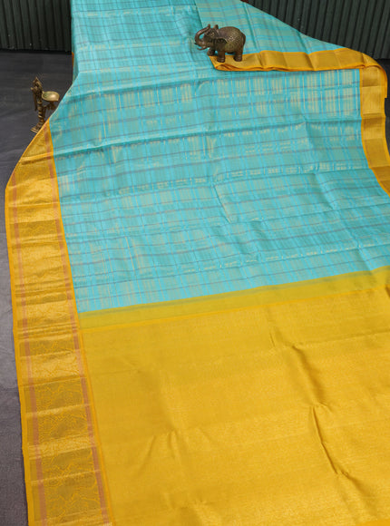 Teal Green-Yellow Pure Kanchipuram Silk Saree
