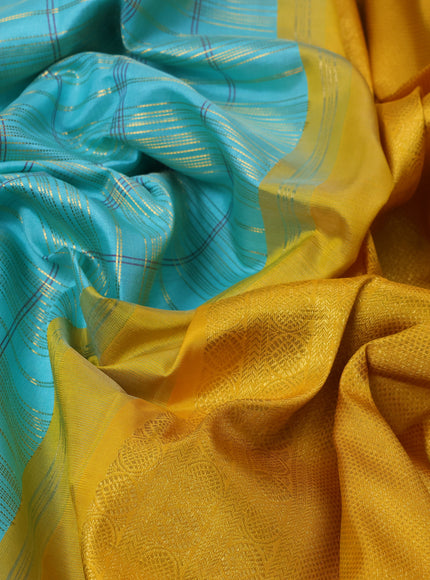 Teal Green-Yellow Pure Kanchipuram Silk Saree