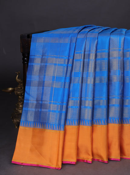 Turquoise Blue-Orange Pure Kanchipuram Silk Saree