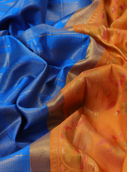 Turquoise Blue-Orange Pure Kanchipuram Silk Saree