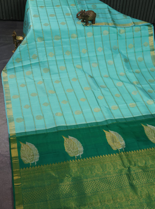 Teal Green-Green Pure Kanchipuram Silk Saree