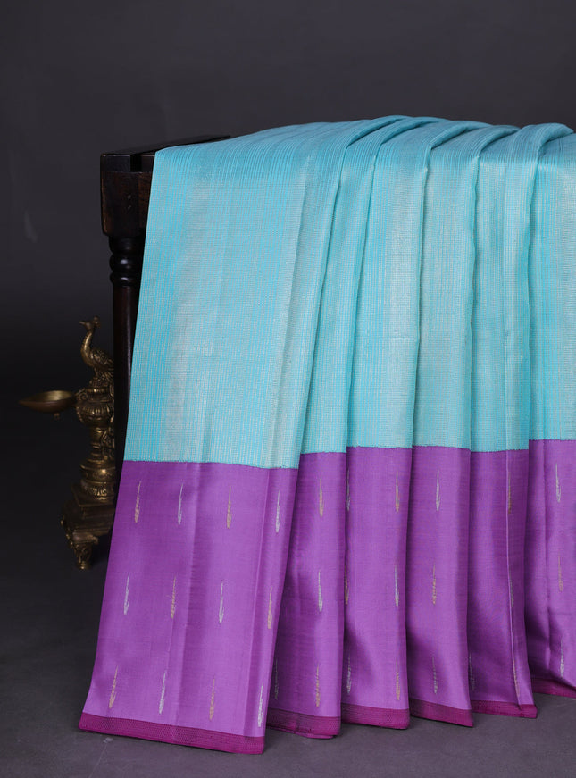 Sky Blue- Purple Pure Kanchipuram Silk Saree