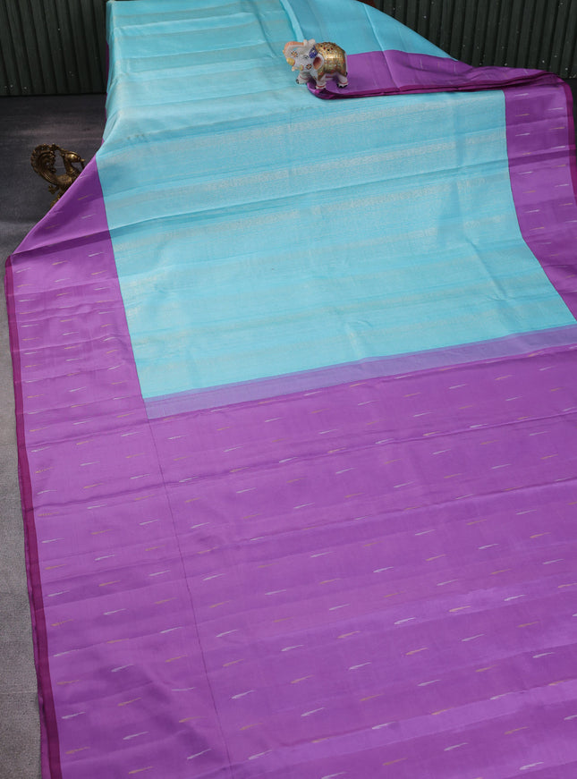Sky Blue- Purple Pure Kanchipuram Silk Saree