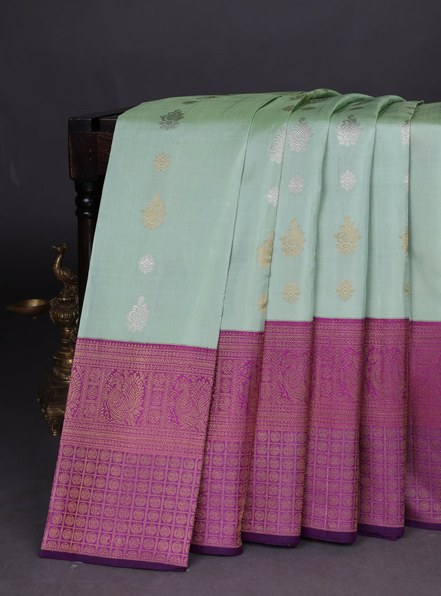 Pista Green - Purple Pure Kanchipuram Silk Saree