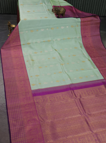 Pista Green - Purple Pure Kanchipuram Silk Saree