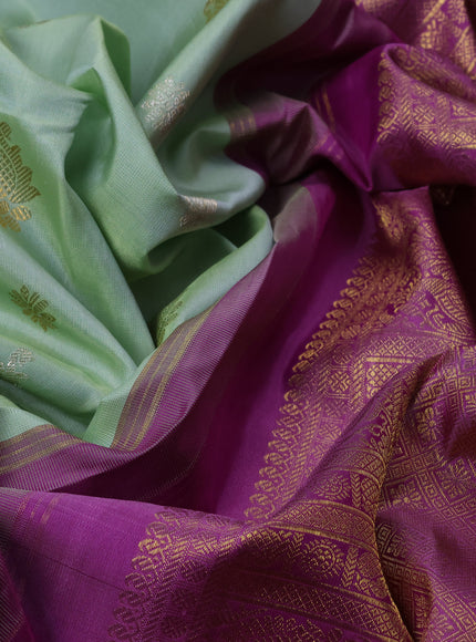 Pista Green - Purple Pure Kanchipuram Silk Saree