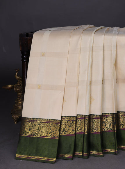 Beige-Bottle Green Pure Kanchipuram Silk Saree