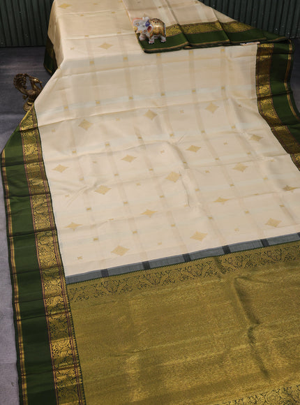 Beige-Bottle Green Pure Kanchipuram Silk Saree