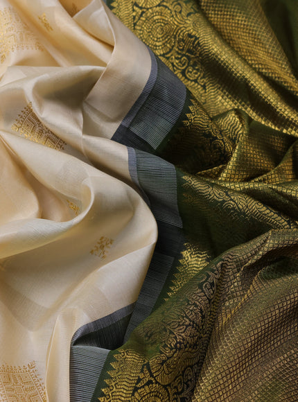 Beige-Bottle Green Pure Kanchipuram Silk Saree