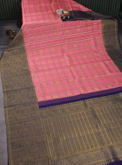 Peach - Navy Blue Pure Kanchipuram Silk Saree