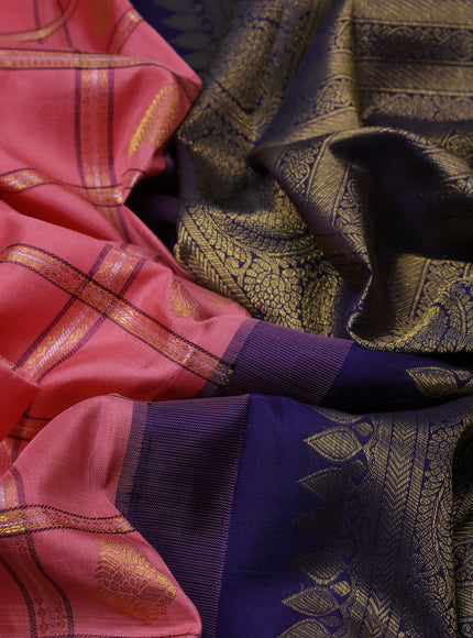 Peach - Navy Blue Pure Kanchipuram Silk Saree