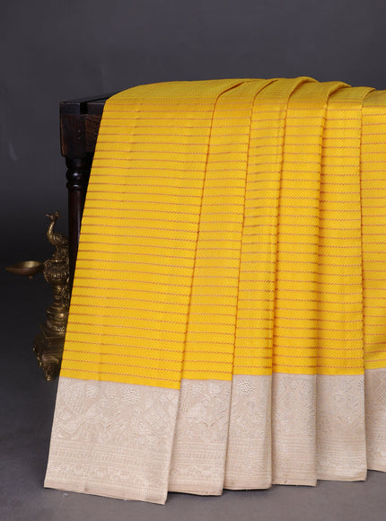 Yellow-Beige Pure Kanchipuram Silk Saree