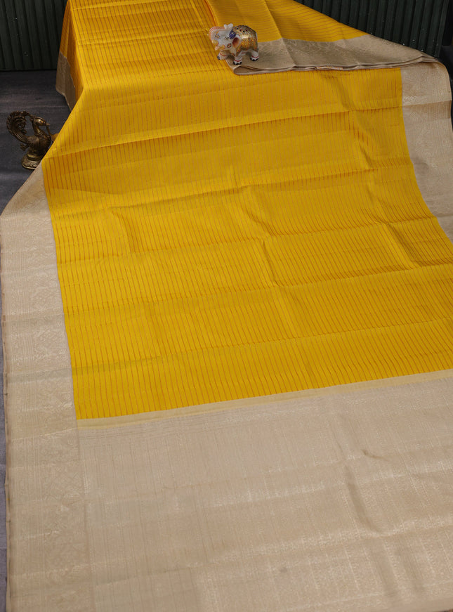 Yellow-Beige Pure Kanchipuram Silk Saree